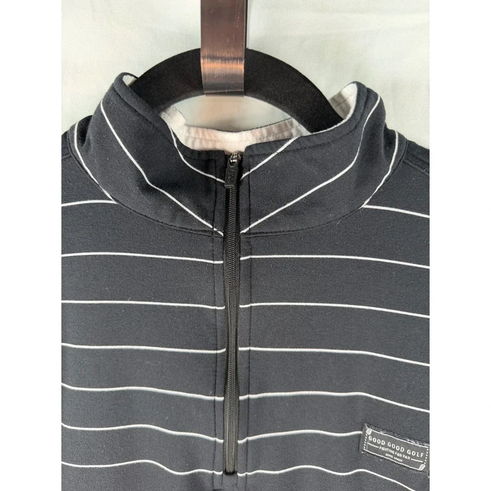 Good Good Golf Mens Qtr Zip‎ Pullover Black White Striped Mock Neck Sz Medium